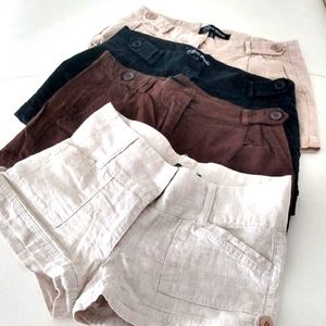 4 Bundle - Women's Short Pants 100% Linen Extra Small Black Beige S XS